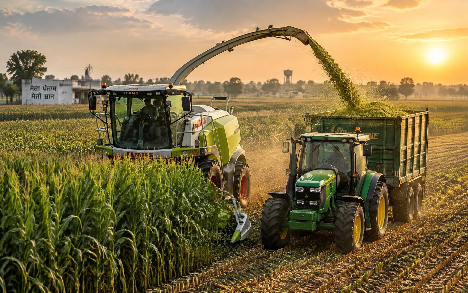 Forage harvester chopping corn in a field